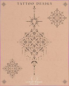 an ornate tattoo design with snowflakes and stars