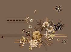 an image of flowers and birds on a brown background