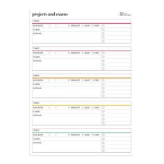 the printable project and exam sheet is shown in red, green, yellow, and blue