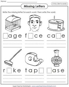 missing letters worksheet with pictures to help students learn how to write and read