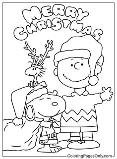 Merry Xmas of Charlie Brown and Snoopy Charlie Brown Christmas Coloring Pages, Snoopy Coloring Pages Free Printable, Tk Curriculum, Charlie Brown And Snoopy Christmas, Snoopy Coloring Pages, Snoopy Stickers, Tumblr Coloring Pages, Christmas Coloring Page, Fnaf Coloring Pages