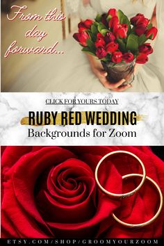 a red rose and two wedding rings with text that reads, from this day forward