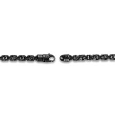 Striking open box links create dynamic visual contrast in this handsome men's bracelet. Black ruthenium-plated sterling silver The 8.5-inch bracelet secures in place with a lobster clasp The signature "E" is stamped on the clasp to identify each piece as part of the 1933 by Esquire men's collection. Black Jewelry With Rectangular Box Chain Links, Black Stainless Steel Bracelet With Box Chain, Classic Black Link Jewelry, Black Oval Link Cable Chain Jewelry, Black Chain Link Jewelry With Solid Construction, Black Jewelry With Oval Link Cable Chain, Black Link Jewelry With Box Chain, Black Oxidized Finish Chain Bracelet For Gift, Gift Black Oxidized Chain Bracelet