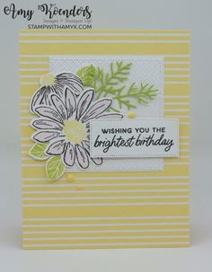 a yellow and white card with a flower on the front that says, wishing you the brightest birthday