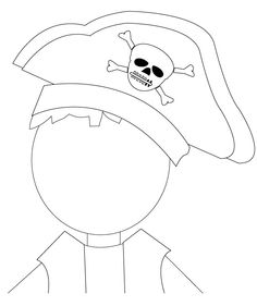 a black and white drawing of a person wearing a pirate hat with a skull on it