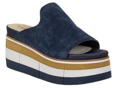 Naked Feet: Flow in NAVY Wedge Sandals - J. Cole ShoesNAKED FEET Navy Wedge Sandals, Luxury Athleisure, Soft Leather Sandals, Navy Wedges, Women Platform Sandals, Nautical Fashion, Judy Blue Jeans, Blue Sandals, Slide In