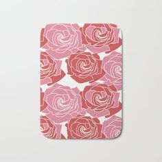 pink and red roses on white background bath mat by duckybitchestuffs