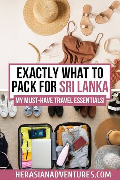 luggage with the words exactly what to pack for sri lanka in pink and white overlay