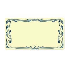 a blue and yellow label with an ornate border