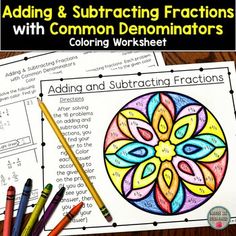 adding and subtracting fractions with common denomints coloring worksheet