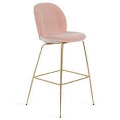 a pink velvet bar stool with gold legs