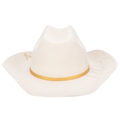 Say I do with this beautiful white cowboy made for any trendy Bride. Your look will be complete with lots of love and this perfect hat to match any dress. Perfect for engagement photos and any event you have! Features : Brim Size: 3.5" 100% wool Women's one size Wool felt cowboy with faux leather band, silver embroidered rose & gold "love never fails" embroidery Fitted Embroidered White Hat, White Embroidered Fitted Hat, White Hat Band For Spring Ranch Occasions, White Hat Bands For Spring Ranch, Spring White Hat Band For Ranch, White Western Hat For Western-themed Events, Elegant White Hats For Ranch, Elegant White Hat For Ranch, White Hats For Western-themed Events