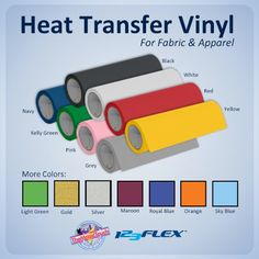 the heat transfer vinyl for fabric and apparels is shown in different colors, sizes and shapes