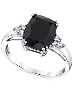 in stock Sterling Silver Rings With Black Diamonds For Gift, Black Diamond Ring With Diamond Accents In Sterling Silver, Black Sterling Silver Diamond Ring With Polished Finish, Luxury Black Spinel Silver Rings, Black Sterling Silver Diamond Ring, Fine Jewelry, Metal Rings, Onyx, Engagement Rings, Sterling Silver