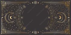 a black background with gold stars and crescents on the edges, in an ornate frame