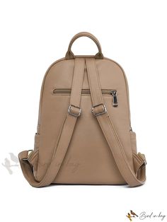 Bird in Bag - Solid Color PU Leather Multi-Compartment Travel Bag with Large Capacity Casual Large Capacity Backpack For Office, Casual Office Backpack With Large Capacity, Casual Large Capacity Office Backpack, School Bag With Zipper Pocket In Faux Leather, Faux Leather School Bag With Zipper Pocket, Classic Backpack, Diy Supplies, Bird In Bag, Color Khaki