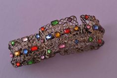 Vintage Costume Bracelet With Paste (297d) Antique Jeweled Bracelets For Party, Vintage Jeweled Bracelets For Party, Vintage Jubilee Bracelet For Party, Vintage Jeweled Crystal Bracelet, Vintage Bling Bracelets For Party, Vintage Bracelets With Sparkling Stones For Party, Vintage Bracelet With Sparkling Stones For Party, Vintage Metal Crystal Bracelet For Party, Adjustable Vintage Wristband Bracelet