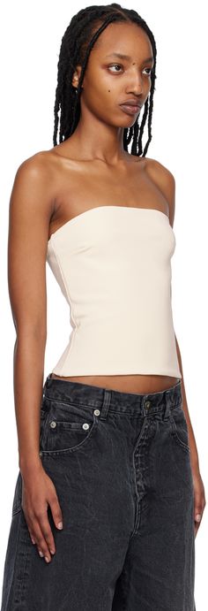 FSC-certified stretch viscose-blend jersey camisole. · Straight neck · Zip closure at back Supplier color: Crema Elastane Tube Top, Chic Stretch Camisole, Chic Stretch Elastane Camisole, Fitted Strapless Elastane Tank Top, Chic Crop Top With Built-in Bra And Minimal Stretch, Fitted Tube Top With Built-in Bra, Chic Seamless Elastane Tube Top, Fitted Cami Tube Top, Chic Tube Top With Built-in Bra