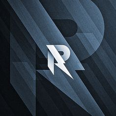 the letter r is made up of overlapping lines and shapes in shades of blue, black, and white