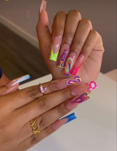 Colorful Summer Nails, Colourful Acrylic Nails, Ombre Acrylic Nails, Colorful Nails, Aesthetic Nails, Dope Nail Designs