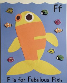 a paper cut out of a fish with the words f is for fabulous fish