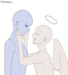 an image of two people that are touching each other's faces with angel wings