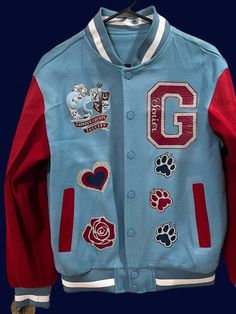 This custom letterman jacket can be made to include any school to fit any senior personality adding  the perfect addition to your senior wardrobe.  Can be customized for almost any theme. Specify customizations in the notes! College Varsity Jacket With Letter Print And School Spirit, Blue Varsity Jacket With Baseball Collar For School, Senior Varsity Jacket, Custom Letterman Jacket, Letterman Jacket, Varsity Jacket, Adult Outfits, Jackets & Coats, Wardrobe