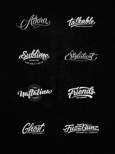 six different type of logos on a black background