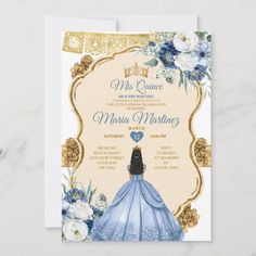 Elegant Dusty Blue Mexican Princess Quinceañera Invitation Mis Quince 15 Anos, 16th Birthday Butterfly. Quince Invitations Ideas, Blue Quince Invitations, Quinceanera Invitations Ideas, Quinceanera Blue Invitations, Light Blue Sweet 16 Invitations, Quince Theme Ideas, Quince Invitations Template Blue, Royal Blue Quince Invitations Butterfly