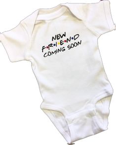 Friends Baby Announcement, Homeroom Teacher, Adoption Announcement, Baby Announcement Photos, Friends Font, White Onesie, Dance Teacher, Personalized Teacher Gifts, Coming Home Outfit