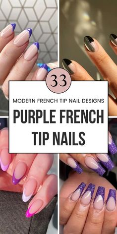 Discover classic purple French tip nails in pastel, neon, and pinkish tones. Ideal for colorful nails and DIY nail art enthusiasts, these designs feature glitter, diamonds, and stunning 2-tone styles. Whether for long nails or short, these ideas are perfect for your next manicure. Save to your "Colourful Nails" board and explore the article for more! Red And White French Tip, Tip Nail Ideas, French Tip Nail Ideas, White French Tip Nails, Short French Nails, Colored French Tips, Short French Tip Nails