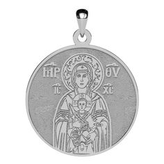 This highly detailed, historically accurate representation of the Greek Orthodox icon of Virgin Mary Panagia Theotokos is engraved into a round medal in the metal of your choice. Available with or without a chain, this piece makes for the perfect gift for yourself, or for a special someone’s name day! Panagia Theotokos, also known as the Virgin Mary, is a beloved figure in Orthodox Christianity. As the mother of Jesus, she holds a special place in the hearts of believers who seek her intercessio Engraved Coin-shaped Spiritual Jewelry And Charms, Round Coin Pendant For Commemoration, Engraved Spiritual Medallion Jewelry, Engraved Round Pendant For Commemoration, White Gold Engraved Round Pendant, Engraved White Gold Jewelry For Commemoration, Greek Icons, Arabic Jewelry, Orthodox Icon