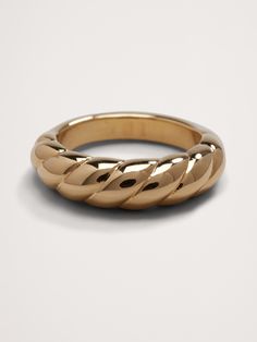 Our classic twisted scallop ring is cast with a delicate slender profile in nicely weighted bronze.  Perfect for pairing with other rings.  The bronze is plated in 12K gold or sterling silver and polished to a high shine.  Timeless Classics: Luxury, everyday.  A showcase of time-honored craftsmanship and skilled Italian artisans, these are the pieces you'll reach for season after season, delighting in their exceptional versatility and endless appeal.  12K-gold plated or silver-plated bronze.  Ma Stacked Jewelry, Women's Accessories, Banana Republic, Silver Plated, Gold Plate, Jewelry Design, Plating, Man Shop, Sterling Silver