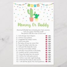 a printable baby shower checklist with a cactus on it