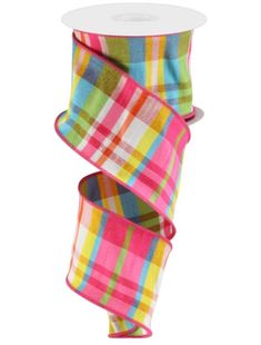 Faux dupioni bright pink plaid ribbon, 2.5 - Greenery MarketWired ribbonRGP1098AW Kate Spade Inspired, Lime Yellow, Plaid Ribbon, Yellow Plaid, Pink Turquoise, Wired Ribbon, Pink Plaid, Green Plaid, How To Make Bows