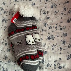 - Brand New - With Tags - Warm Socks Cute Winter Socks With Cat Design, Cute Cat Design Socks For Winter, Cute Cat Design Winter Socks, Cute White Cat Design Socks, Fun White Winter Socks, Accessories Hello Kitty, Kitty Accessories, Hello Kitty Accessories, Fuzzy Socks