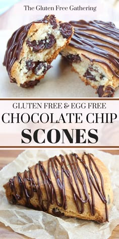 the gluten free egg - free chocolate chip scones are ready to be eaten