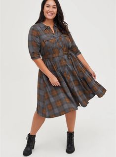 Shirt Dress - Outlander Tartan, OUTLANDER TARTAN Outlander Tartan, Skater Girl Dress, The Outlander, Lace Sleeve Top, Challis Fabric, Tartan Dress, Torrid Dresses, 70 Dress, Red And Black Plaid