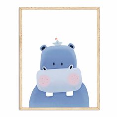 a blue hippo with a star on its head in front of a white background