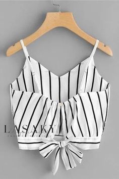 Lasaky - Stylish V-Neck Striped Suspenders Blouse for the Fashion-Conscious Individual Striped Cami Tops, Cami Outfit, Mode Ulzzang, Cropped Tops, Cami Crop Top, Mode Inspo, Ladies Dress Design, Mode Inspiration, Cami Top