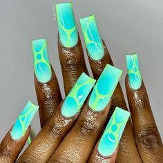 Square Nail Designs Neon, Cute Nail Art Ideas, Vacation Nail Designs, Summer Vacation Nails, Lime Green Nails, Trendy Summer Nails, Nail Tutorial Videos, Diy Acrylic Nails