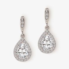 Elegant Teardrop dangle earrings are the perfect gift for your bridesmaids. 18K White Gold plated over base metal Cubic Zirconia pave crystals Hypoallergenic post Height 1.2in(3 cm) x Width 0.5in(1.3 cm) #E267 Teardrop Dangle Earrings, Solitaire Necklaces, Silver Drop Earrings, Bridesmaid Earrings, Silver Earrings Dangle, Bridesmaids Gifts, Base Metal, Bridesmaid Gifts, Cubic Zirconia