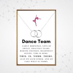 Dance team necklaces for girl dancers. Cute friendship gift idea for dance besties. Order yours Now! Presented beautifully in a box wrapped with tissue paper. Your girlfriends will be so touched by the sentimental saying that comes with the necklace. They'll wear it every day and will never take it off. She will love the meaningful saying attached. Gives this unique necklace gift idea a more personal touch. Token of love and appreciation for your your dancing partner,. She'll adore it! If your p Dance Squad Gifts, Dance Team Gifts High School, Dance Team Gifts Dancers Goody Bags, Dance Team Gifts, Cute Friendship, Teachers Necklace, Dance Gifts, Dance Mom, Dance Team