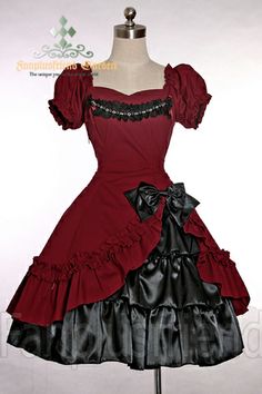 Red and black old-fashioned-style dress. I'm thinking old west prostitute but I'm not sure what this style is really called... Red And Black Dresses Short, Red And Black Dress Short, Red Gothic Victorian Dress For Costume Party, Gothic Red Costume Dress, Red Gothic Costume Dress, Gothic Red Corset Dress With Ruffles, Red Gothic Dress With Ruffles, Goth Dress, Gothic Dress