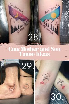 four pictures showing different tattoos on the legs and feet, with numbers in each section