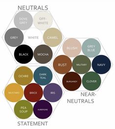 the color scheme for neutrals is shown with different colors and names in each hexagonal