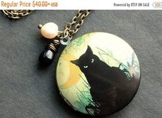 EASTER SALE Cat Locket Necklace. Black Cat Necklace with Black Teardrop and Fresh Water Pearl. Handmade Jewelry. by TheTeardropShop from The Teardrop Shop. Find it now at https://ift.tt/1MlnLIP! Black Cat Necklace, Real Gold Chains, Necklace Cat, Padlock Necklace, Feminine Jewelry