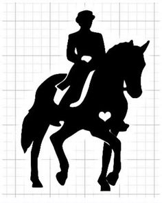 the silhouette of a horse and rider is shown in black on a white grid background