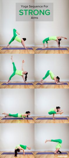 a woman doing yoga poses on a mat