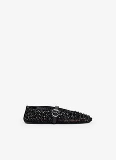 ALAÏA Women's Black BALLET FLATS WITH STUDS ON FISHNET | ALAÏA US Alaia Ballet Flats Outfit, Alaia Studded Flats Outfit, Alaia Shoes Outfit, Alaia Flats, Alaia Fishnet Flats, Alaia Heart Shoes, Crazy Horse Paris, Best Corset, Corset Belt